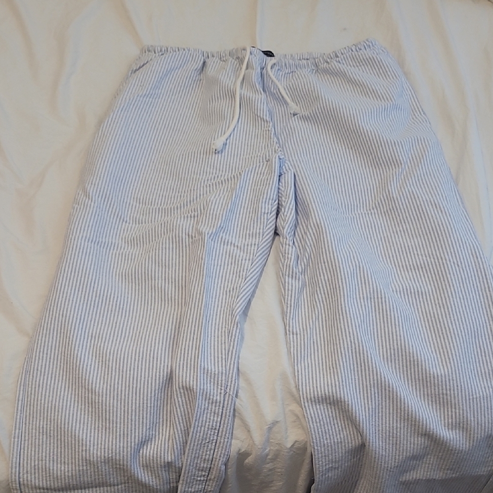 Women's Light Blue Striped Drawstring Pants